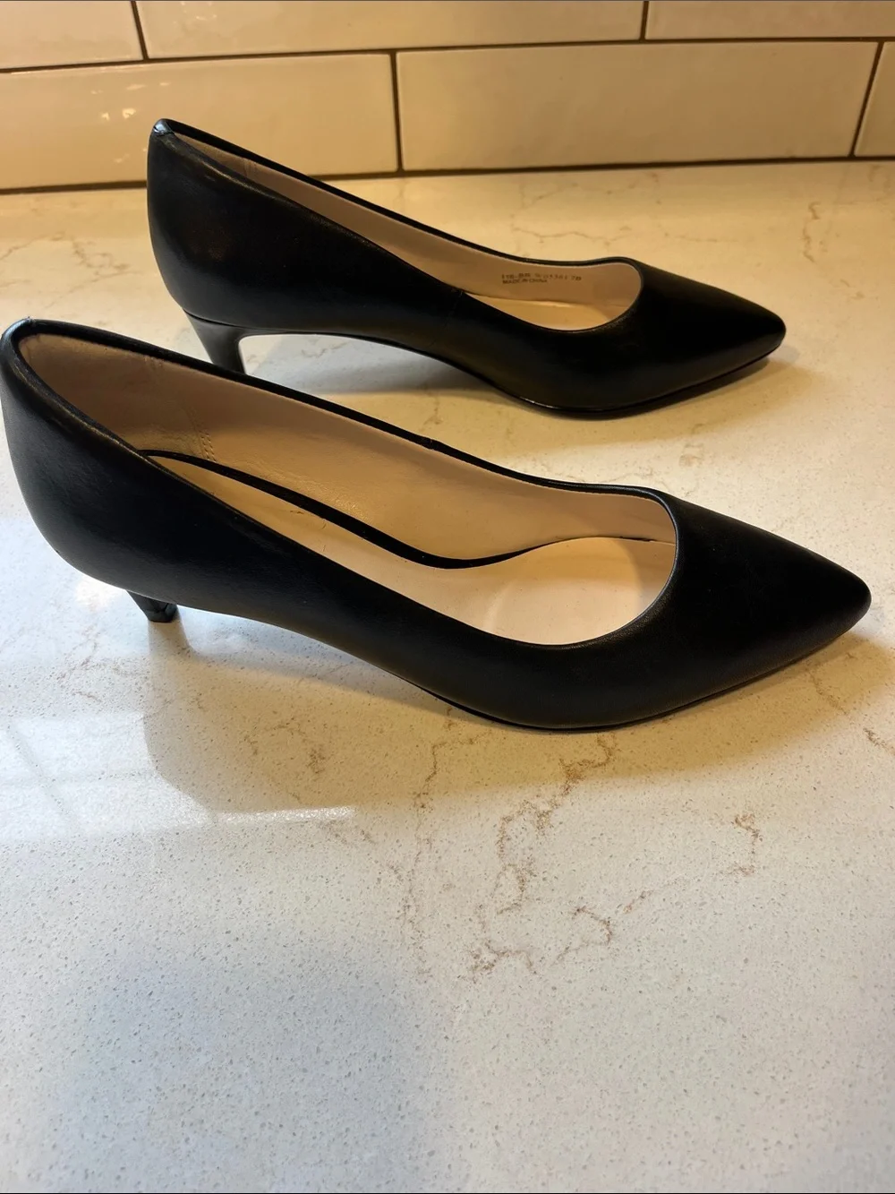 Cole Haan Black Leather Pointed-Toe Kitten Heels